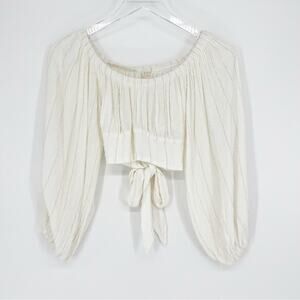 Surf Gypsy Metallic Stripe Off the Shoulder Tie Back Top M White